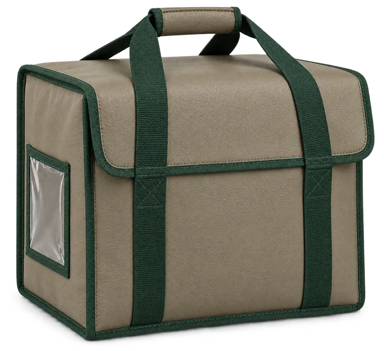 Olive Taupe Faux Leather Thermal Burger Delivery Bag — Forest green