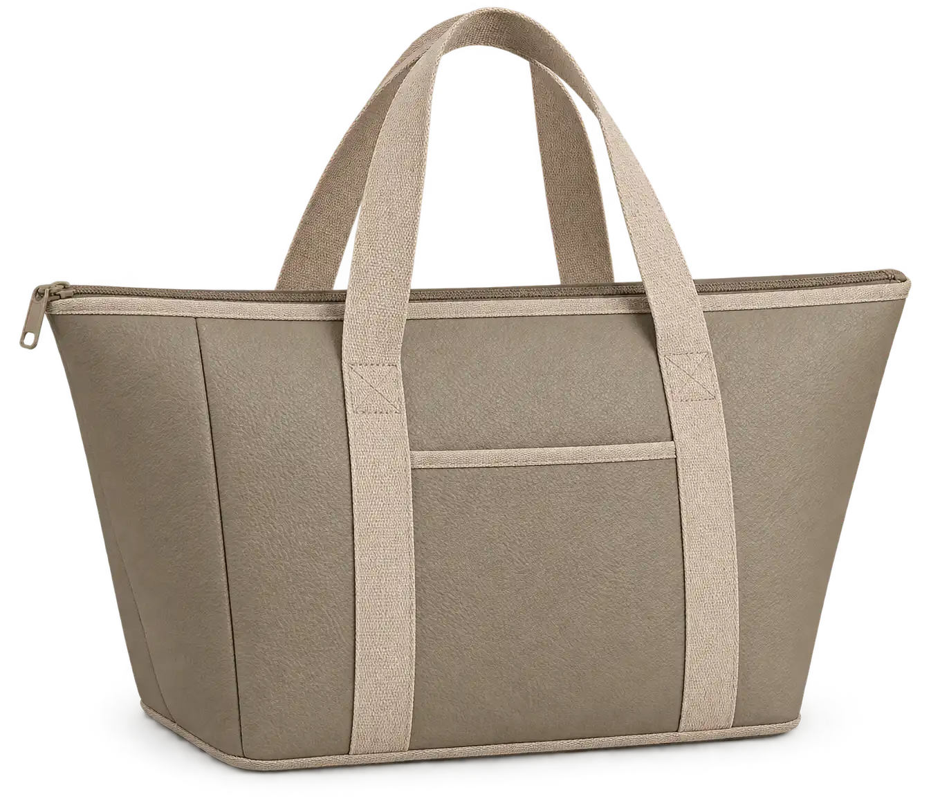 Olive Taupe Faux Leather Thermal Cooler Bag — Sand beige