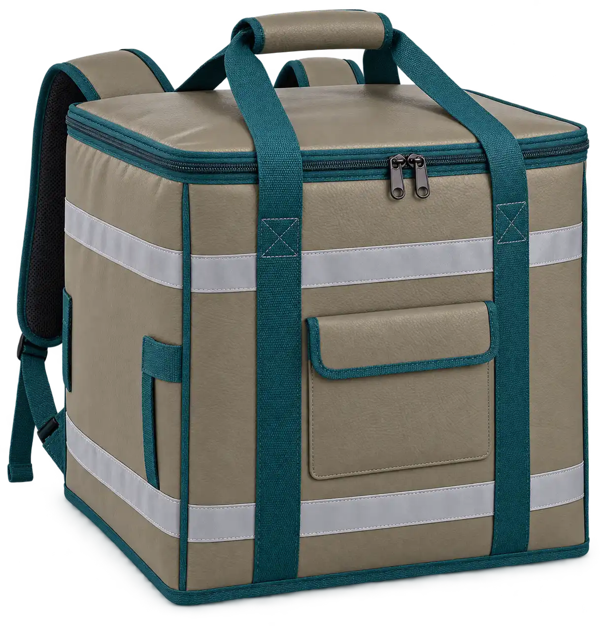 Olive Taupe Faux Leather Insulated Rider Delivery Bag — Teal