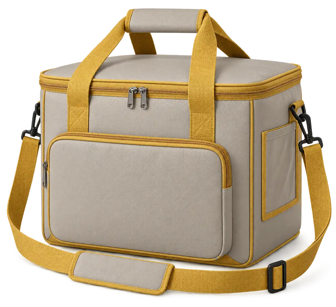 Pale Greige Faux Leather Thermal Burger Delivery Bag — Golden yellow