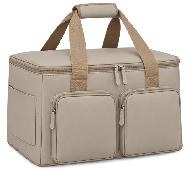 Pale Greige Faux Leather Thermal Cooler Bag