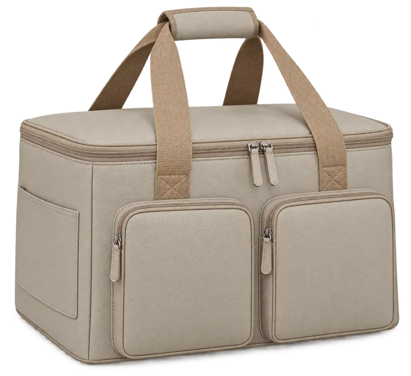 Pale Greige Faux Leather Thermal Cooler Bag — Camel tan