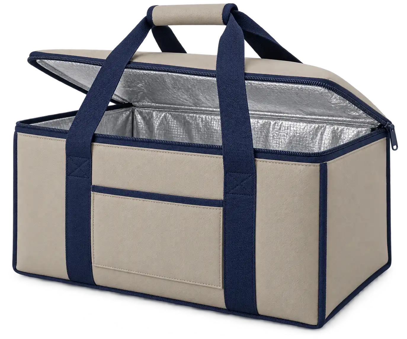 Pale Greige Faux Leather Thermal Food Delivery Bag — Navy blue