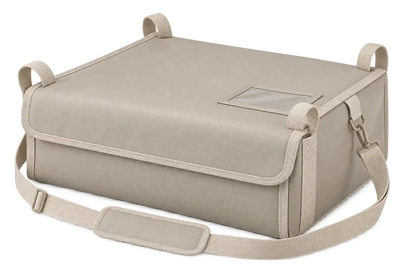 Pale Greige Faux Leather Thermal Pizza Delivery Bag — Cream