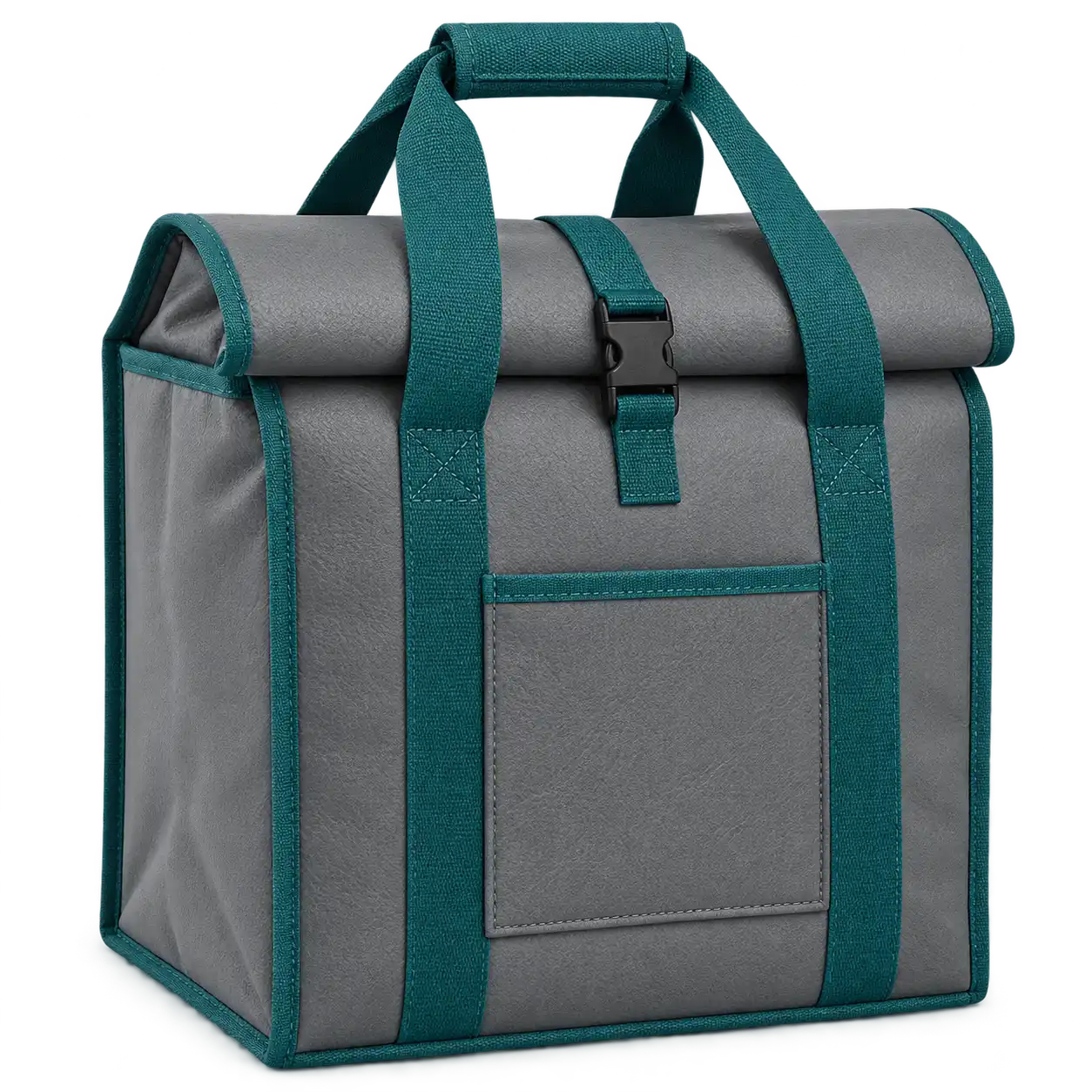 Medium Grey Faux Leather Thermal Burger Delivery Bag — Teal