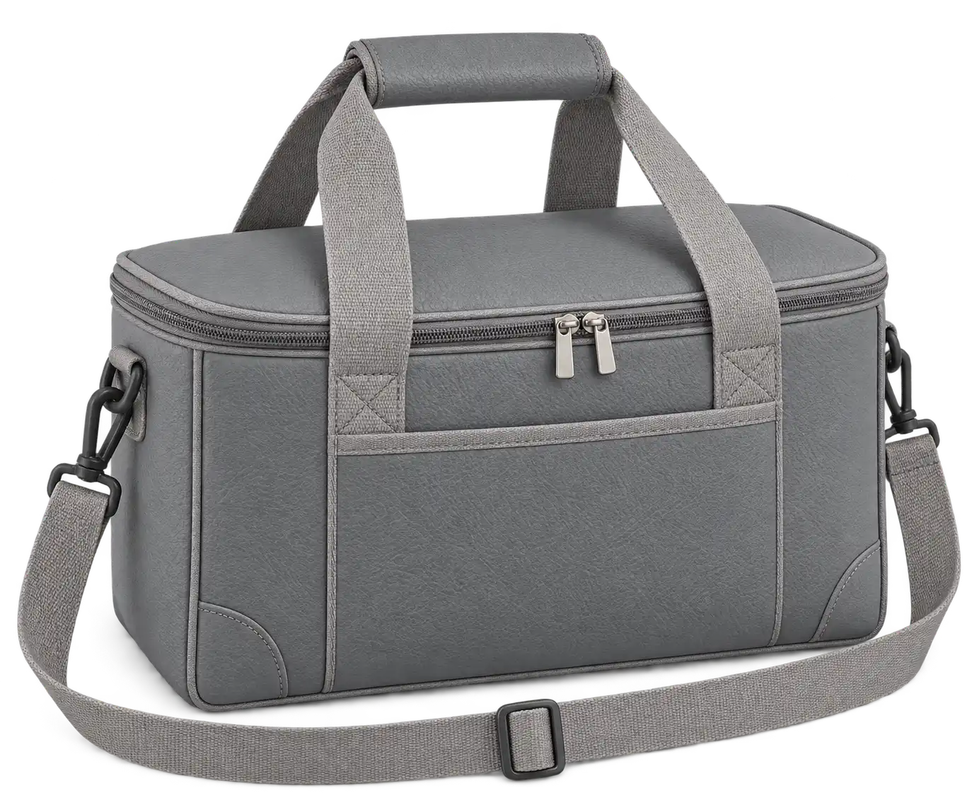 Medium Grey Faux Leather Thermal Cooler Bag — Warm grey