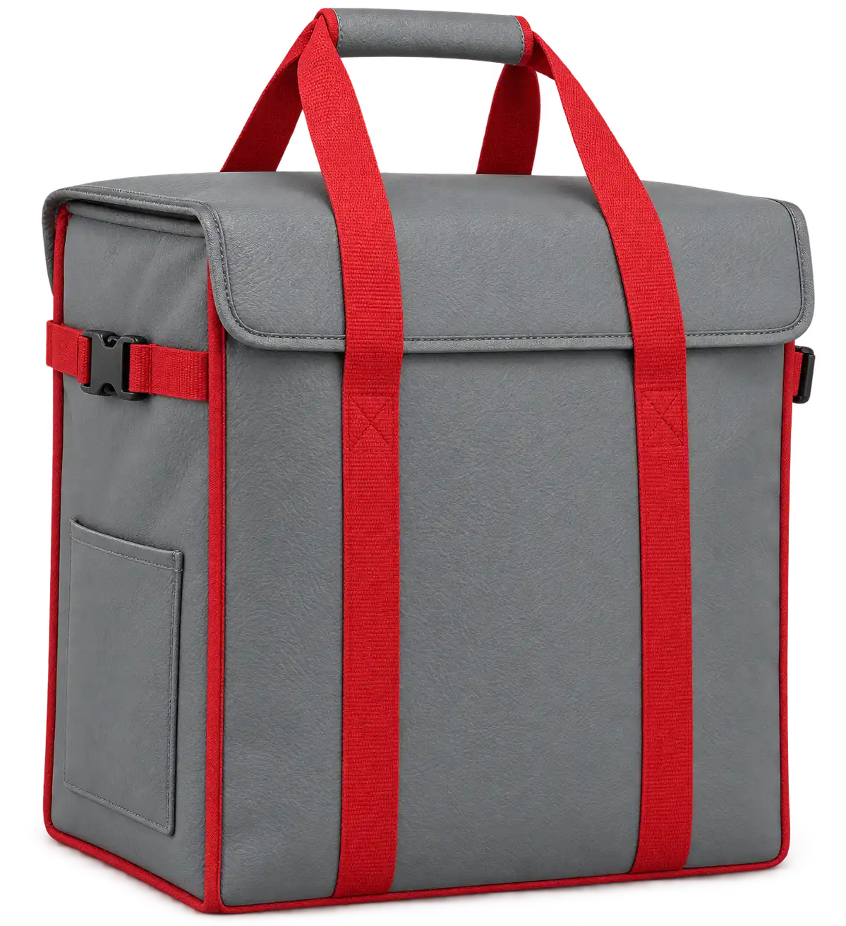 Medium Grey Faux Leather Thermal Food Delivery Bag — Red