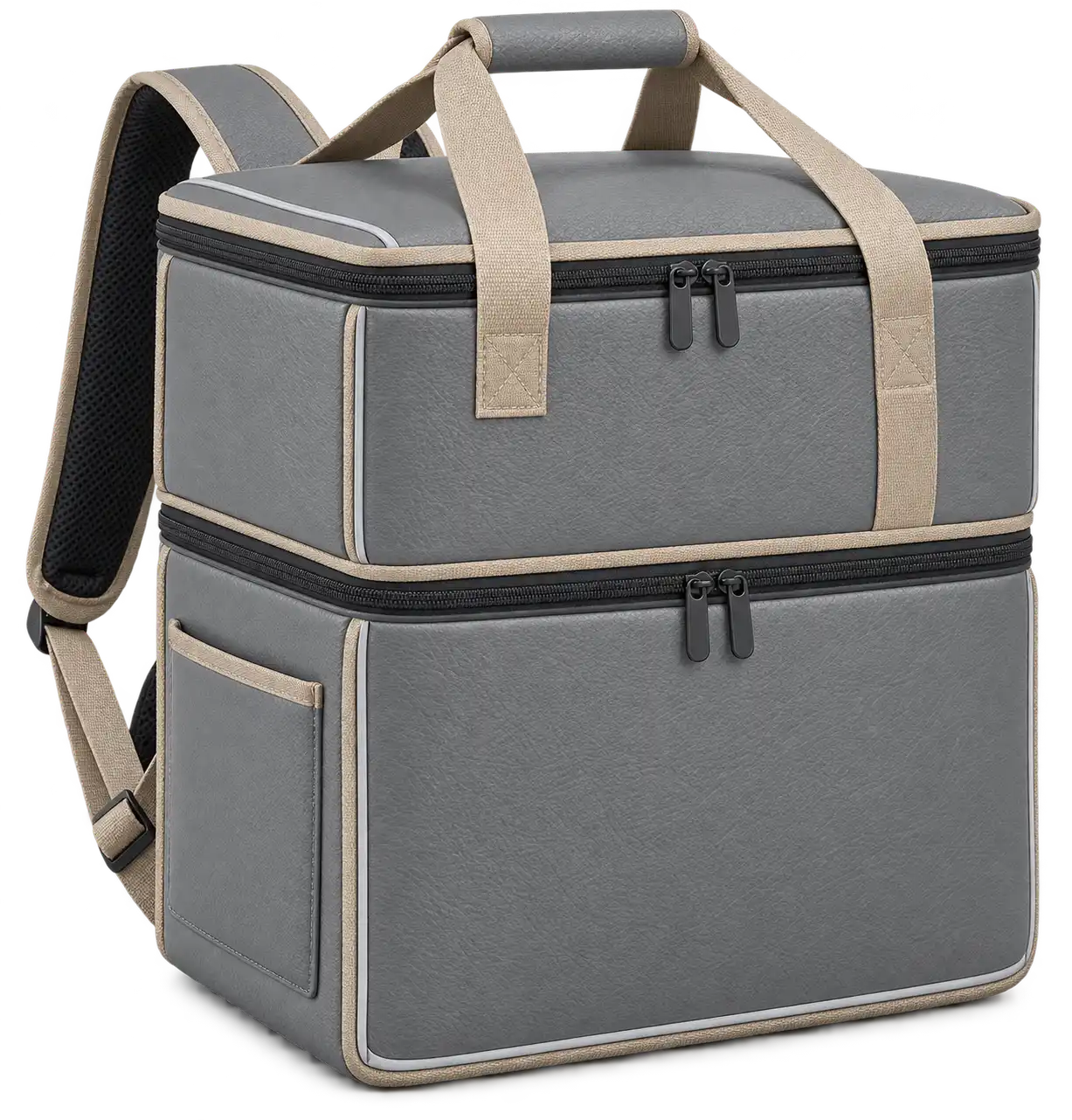 Medium Grey Faux Leather Insulated Rider Delivery Bag — Sand beige