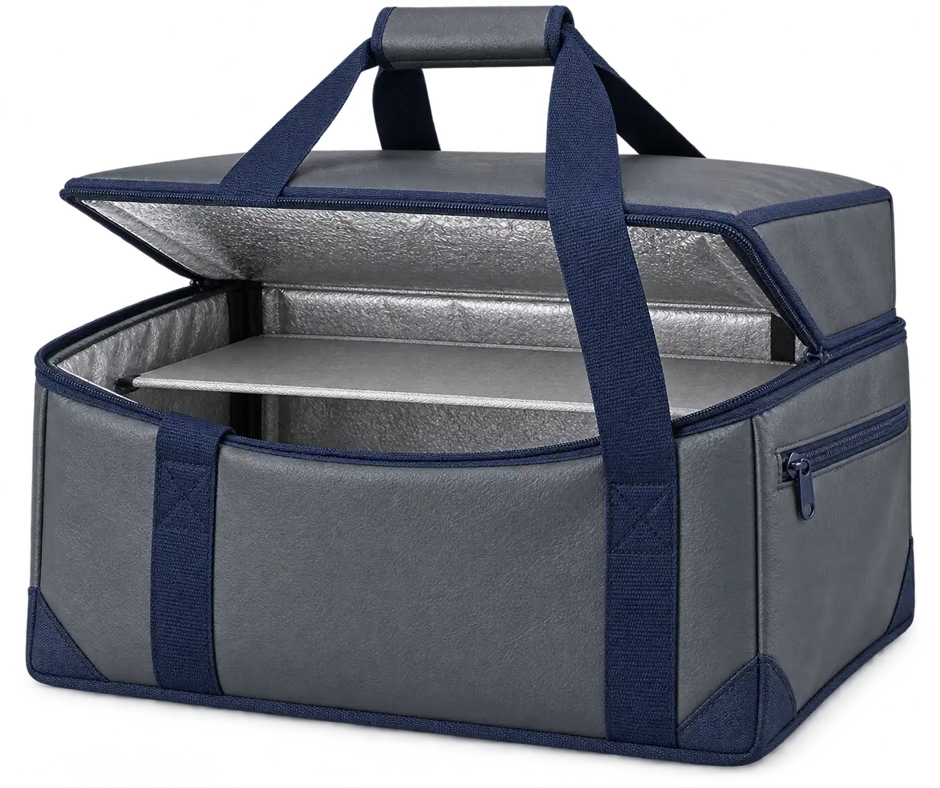 Slate Grey Faux Leather Thermal Pizza Delivery Bag — Navy blue