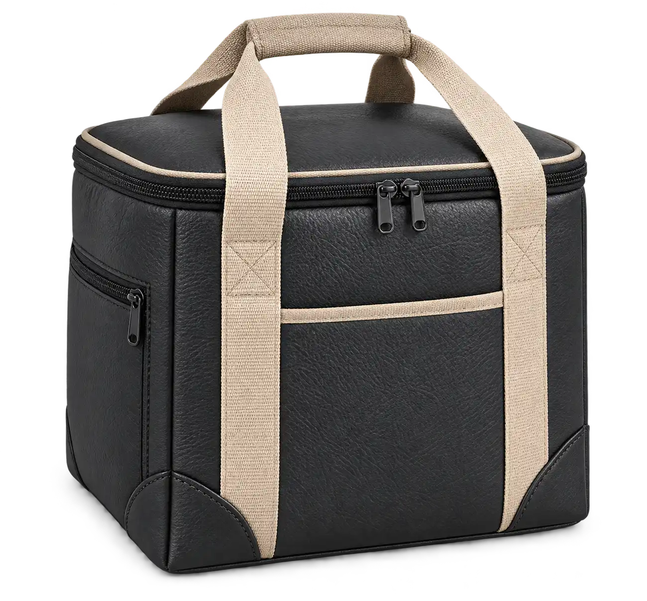 Black Faux Leather Thermal Burger Delivery Bag — Sand beige