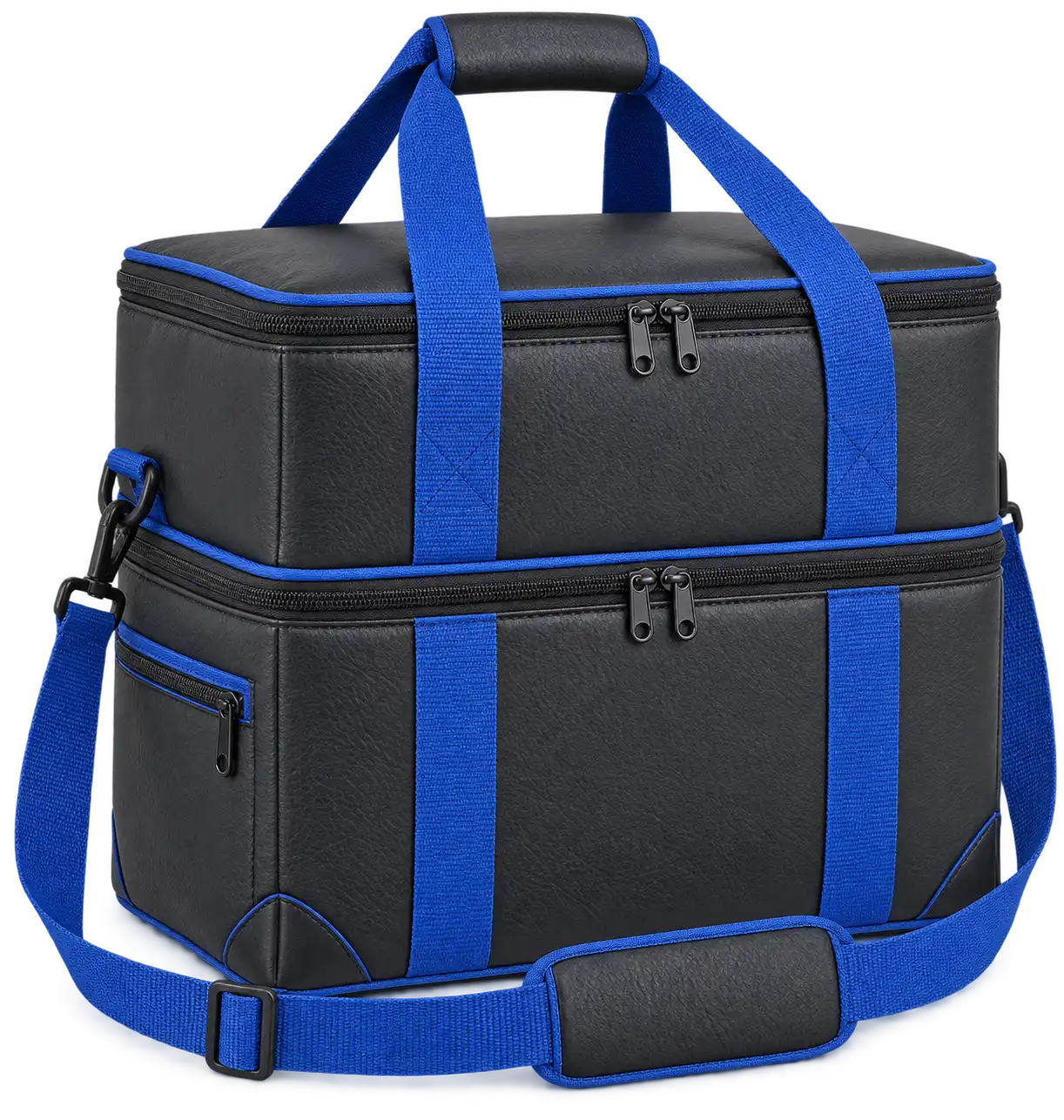 Black Faux Leather Thermal Food Delivery Bag — Cobalt blue