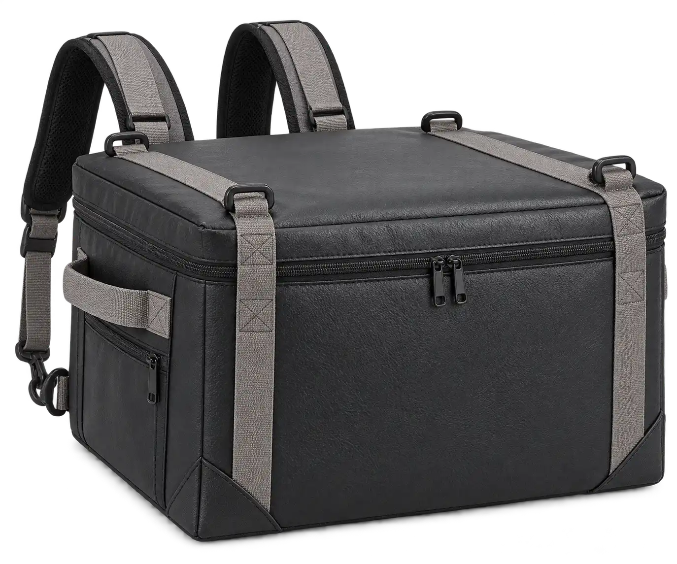 Black Faux Leather Insulated Rider Delivery Bag — Warm grey