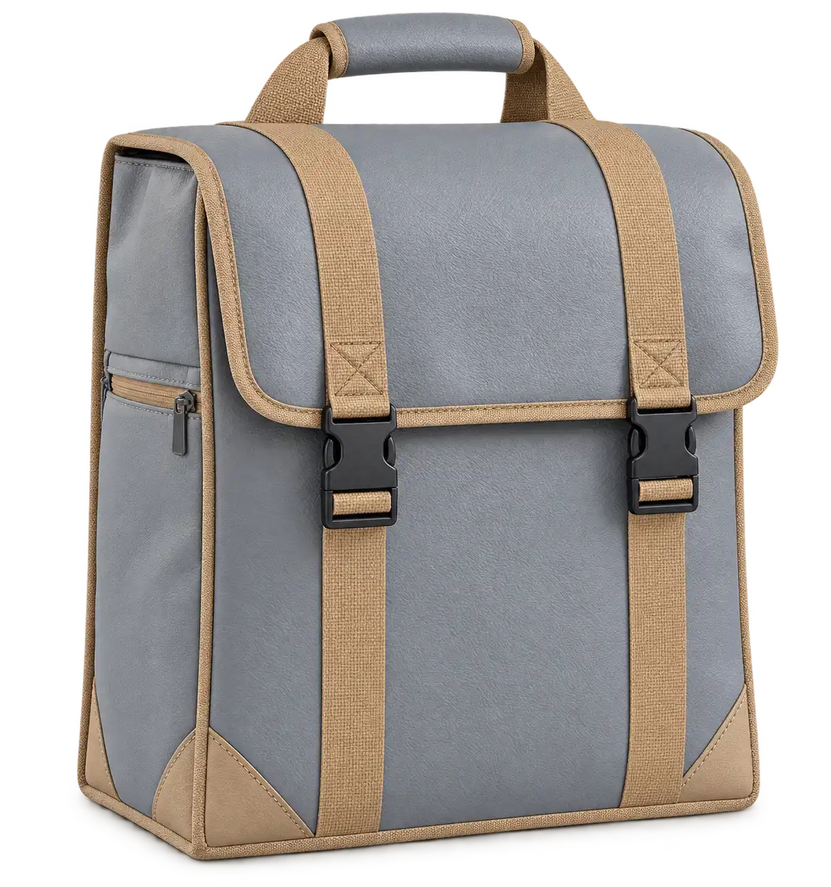 Silver Grey Faux Leather Thermal Burger Delivery Bag — Camel tan