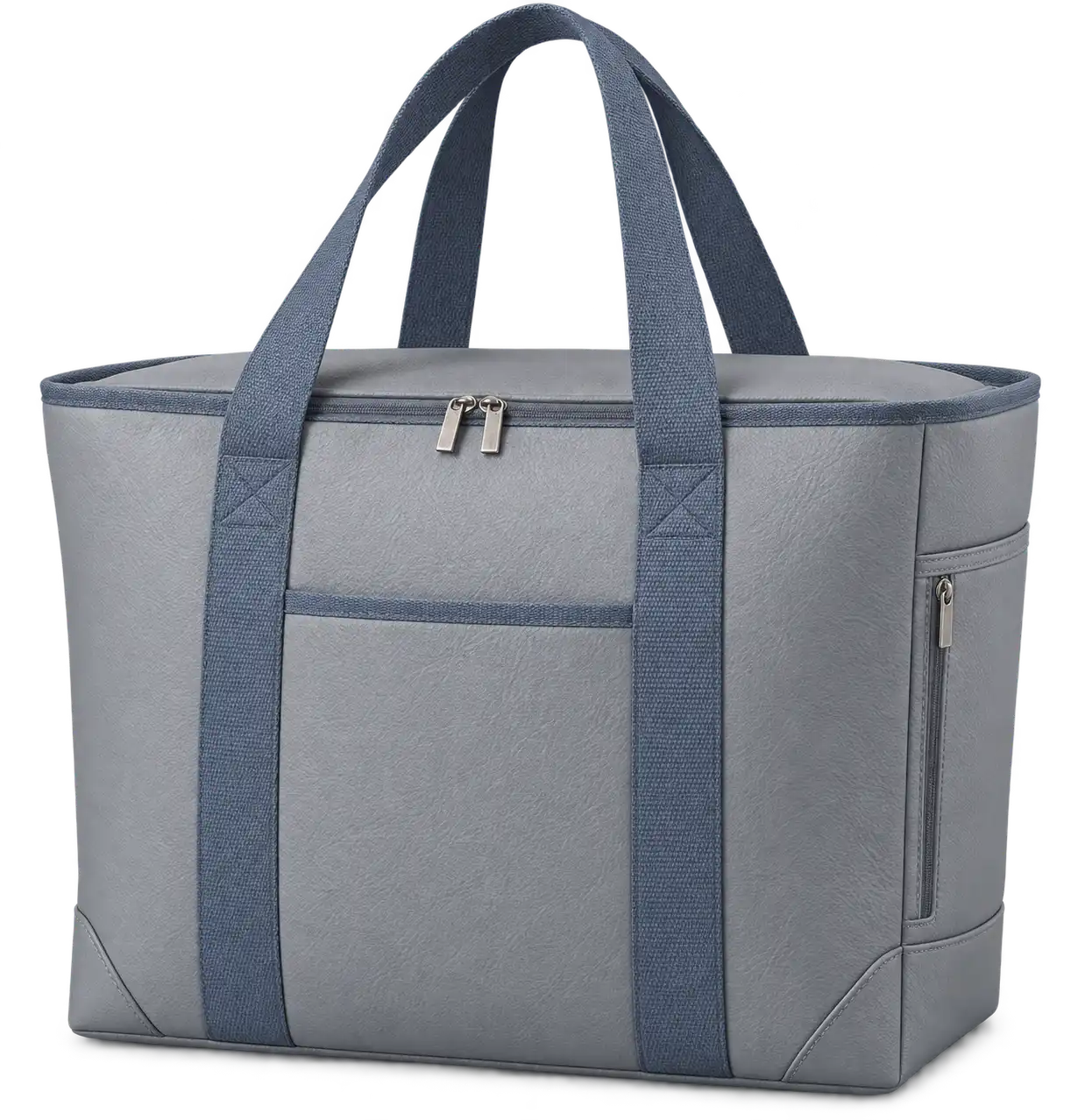 Silver Grey Faux Leather Thermal Cooler Bag — Slate blue