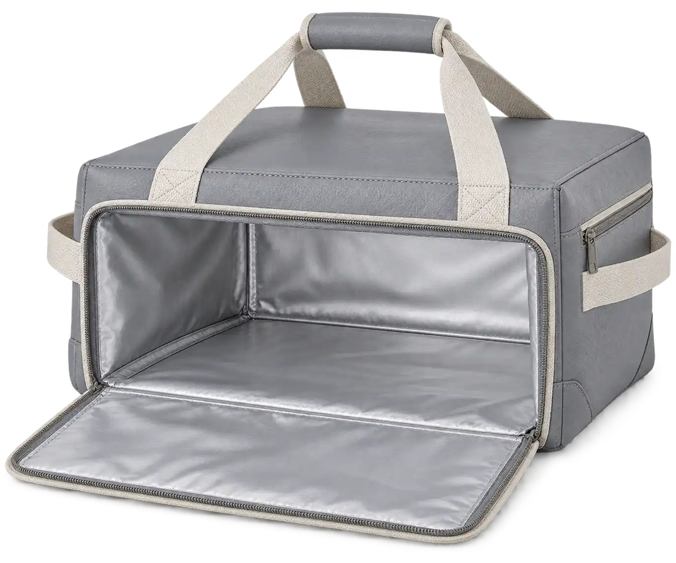 Silver Grey Faux Leather Thermal Pizza Delivery Bag — Ivory