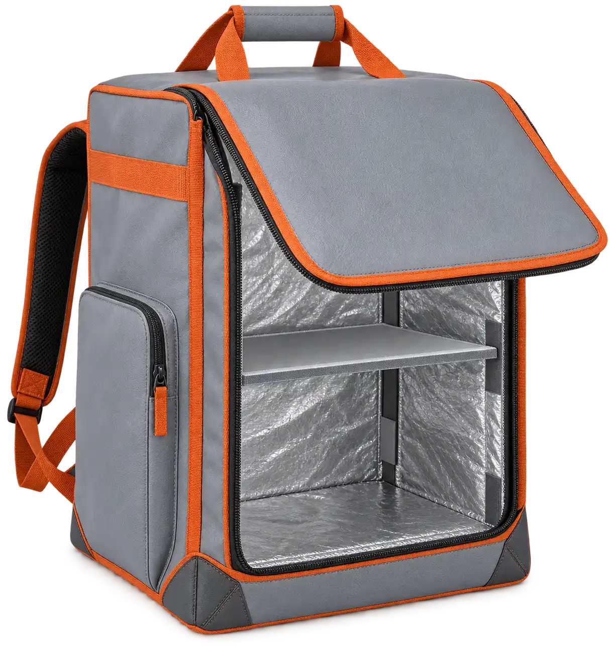 Silver Grey Faux Leather Insulated Rider Delivery Bag — Burnt orange