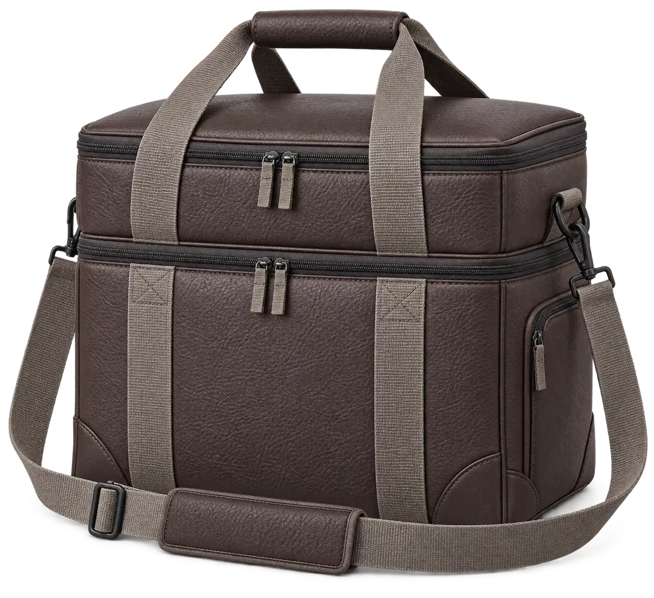 Dark Chocolate Faux Leather Thermal Burger Delivery Bag — Warm grey