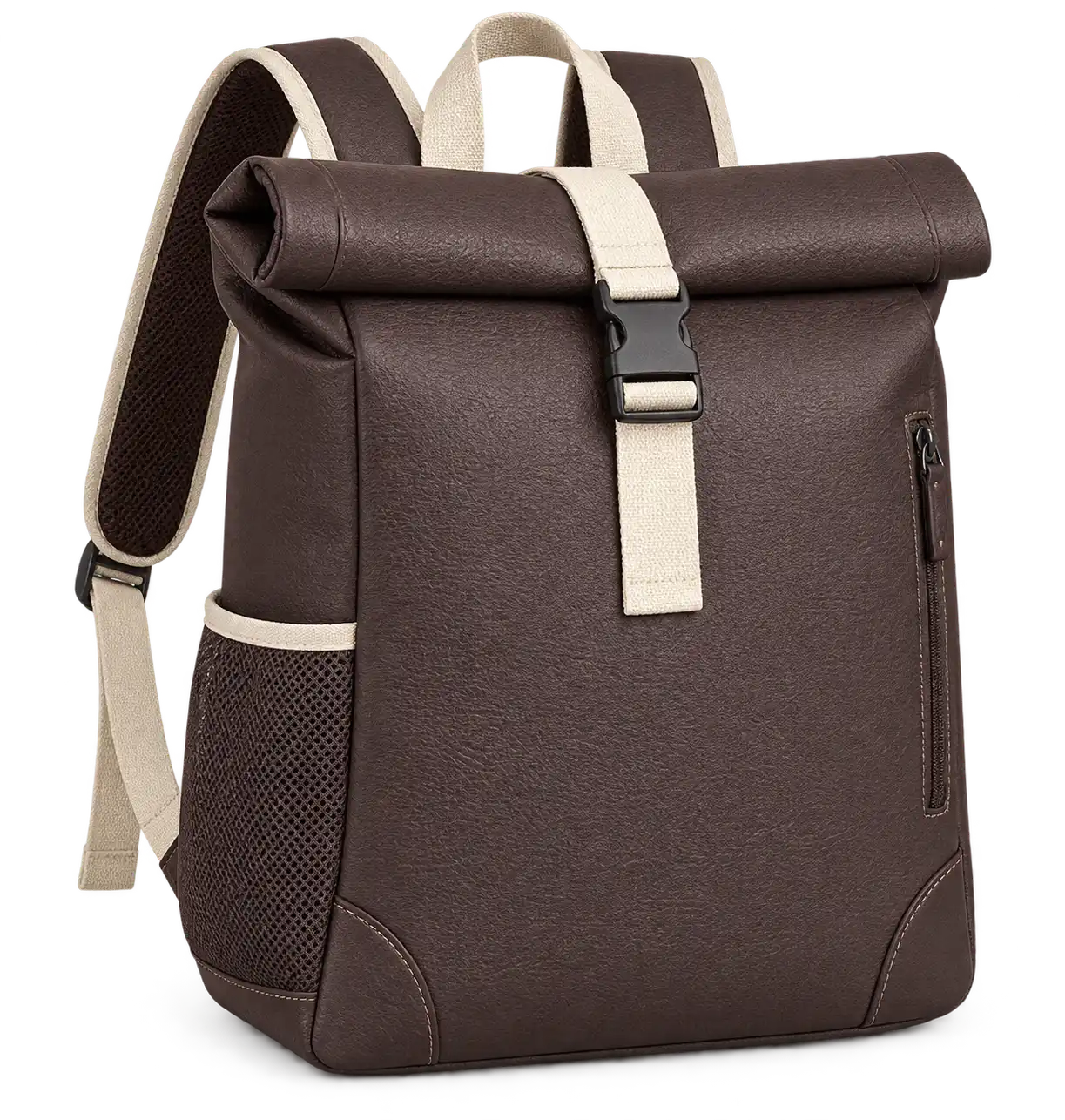 Dark Chocolate Faux Leather Thermal Cooler Bag — Cream