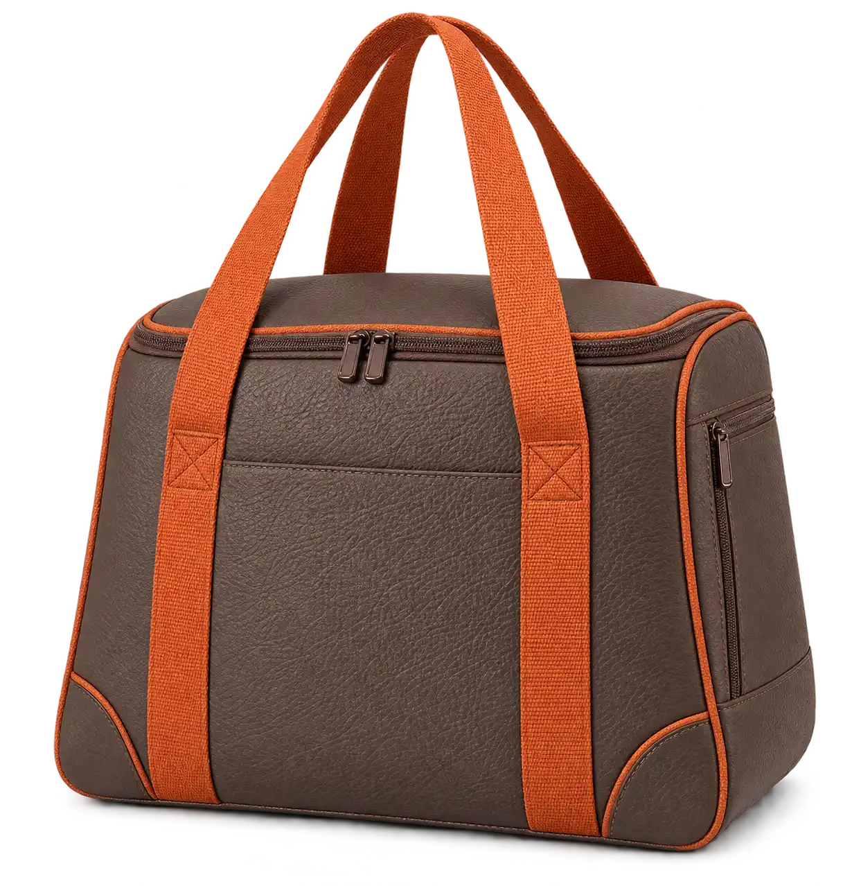 Mocha Brown Faux Leather Thermal Burger Delivery Bag — Burnt orange