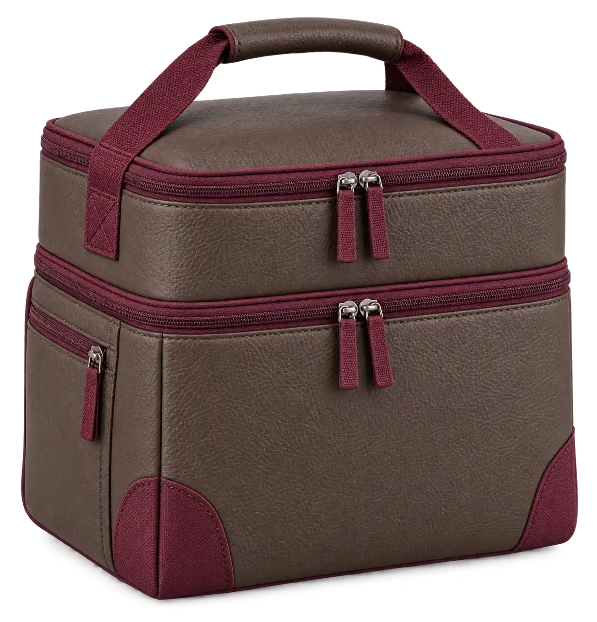 Mocha Brown Faux Leather Thermal Cooler Bag — Burgundy