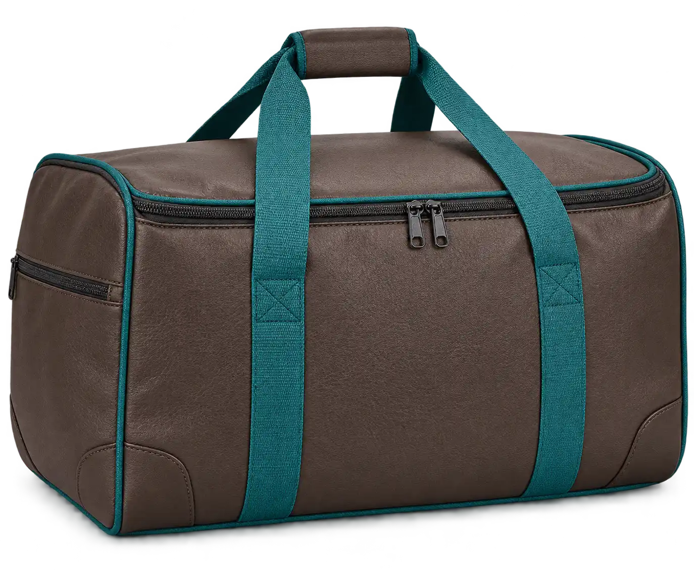 Mocha Brown Faux Leather Thermal Food Delivery Bag — Teal