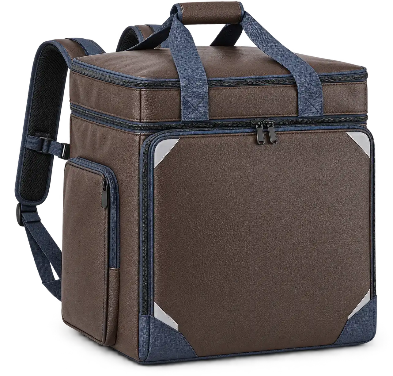 Mocha Brown Faux Leather Insulated Rider Delivery Bag — Slate blue