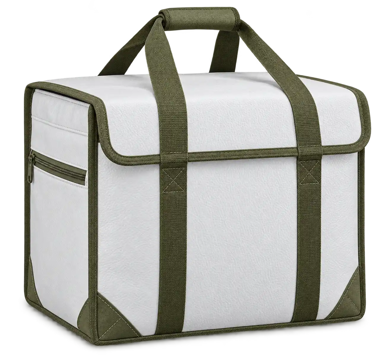 White Faux Leather Thermal Food Delivery Bag — Olive green