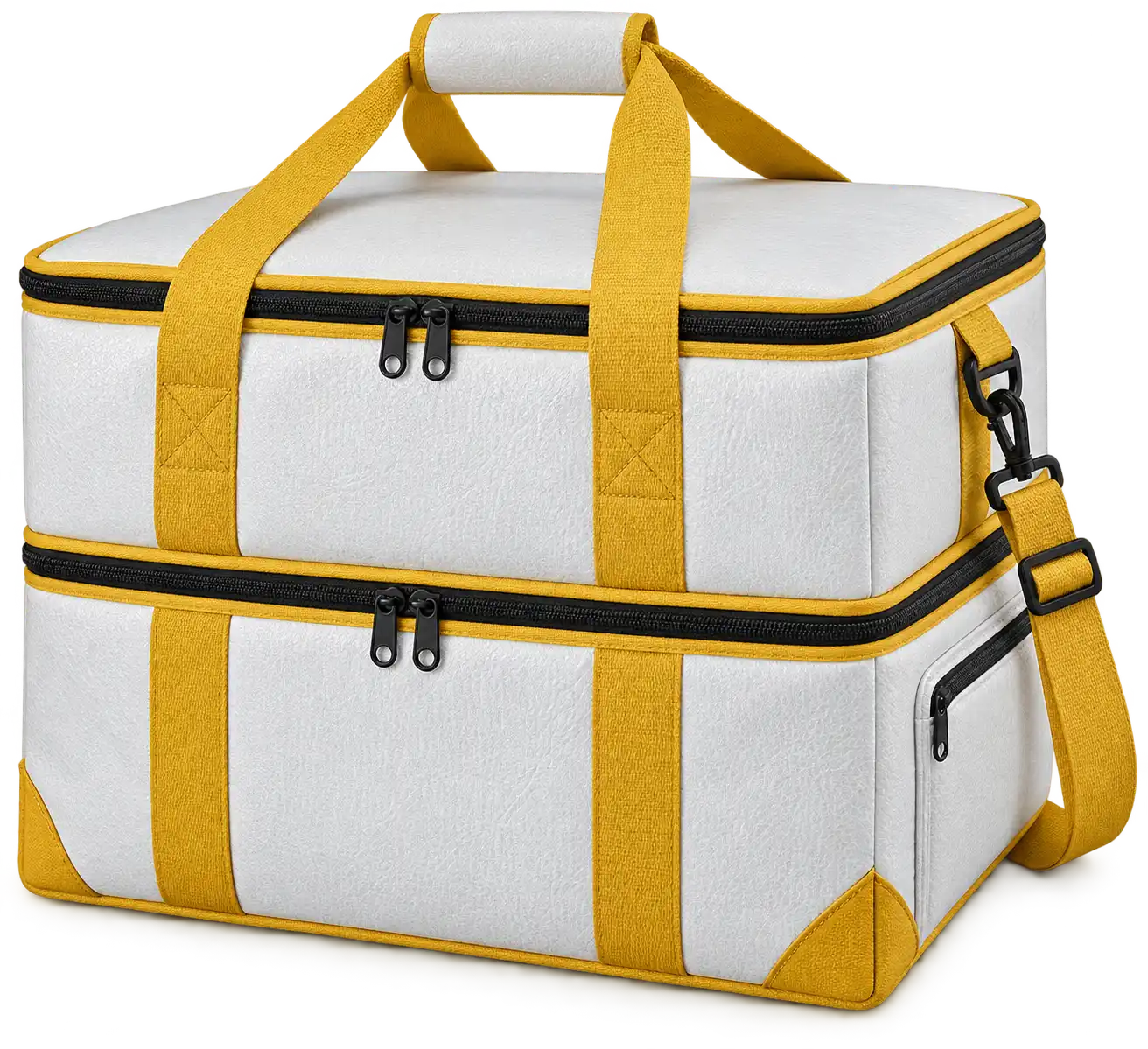 White Faux Leather Thermal Pizza Delivery Bag — Golden yellow