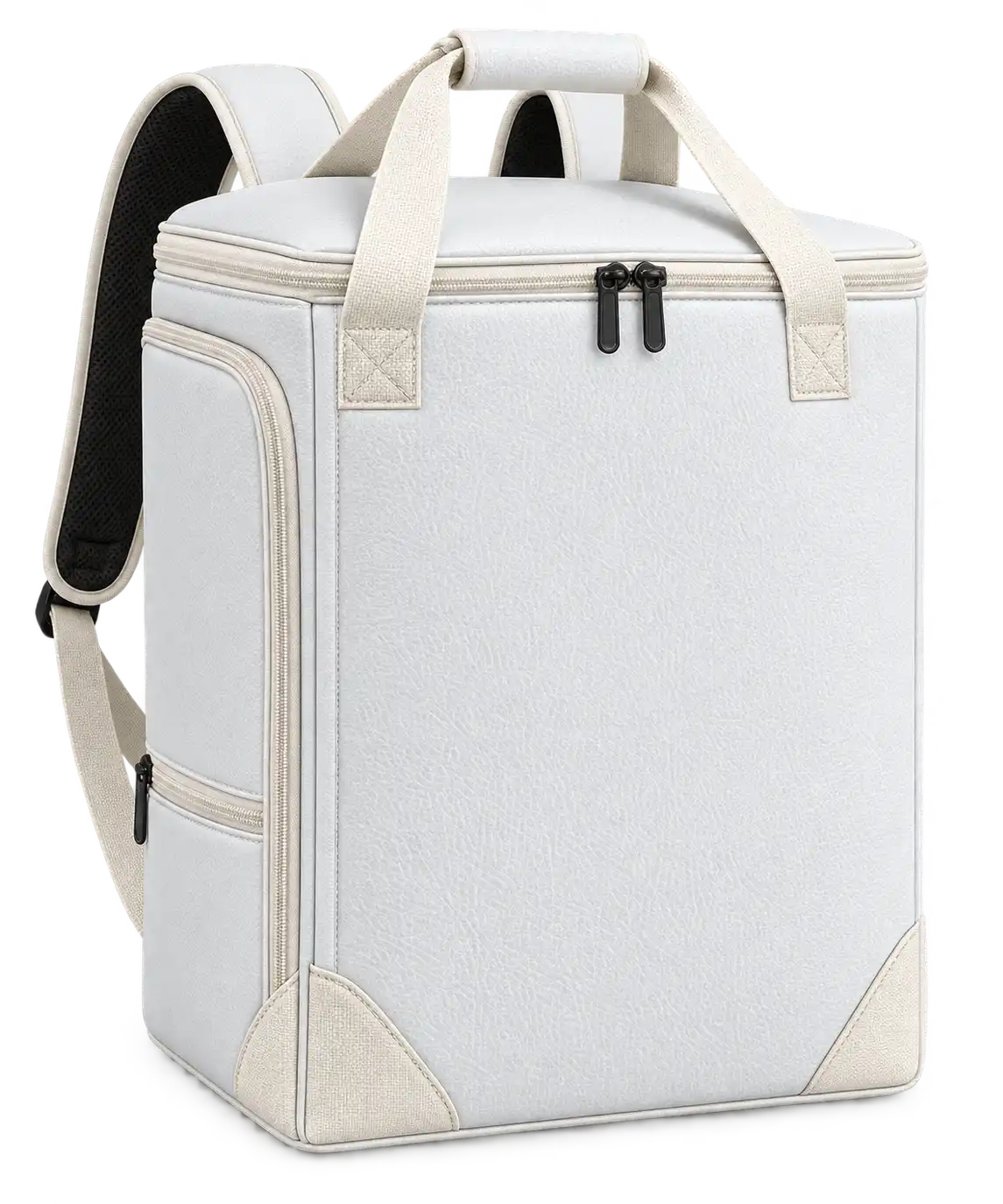 White Faux Leather Insulated Rider Delivery Bag — Cream