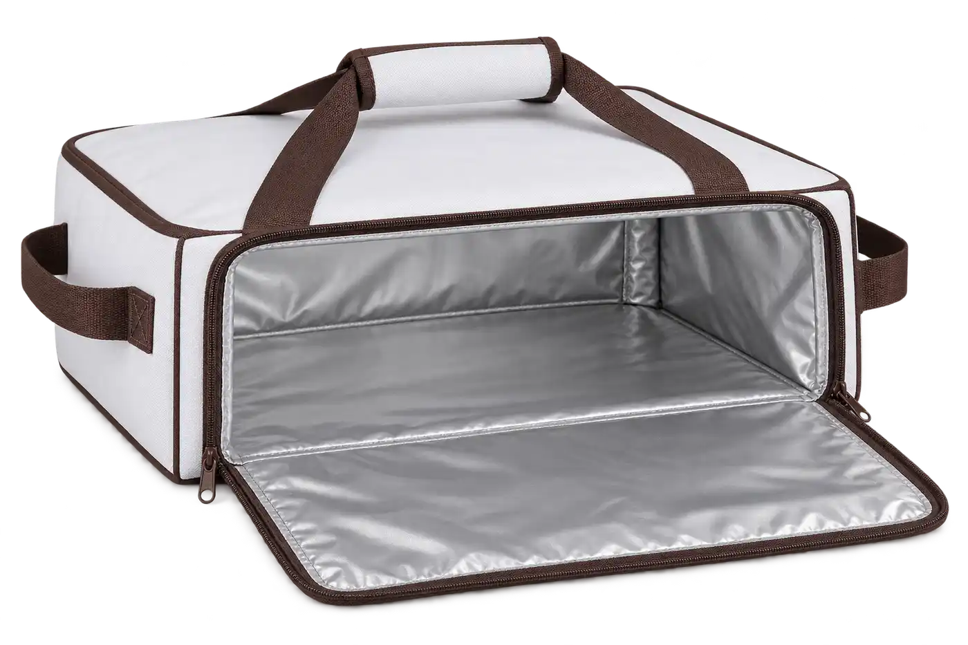White Oxford Taffeta Thermal Pizza Delivery Bag — Chocolate brown