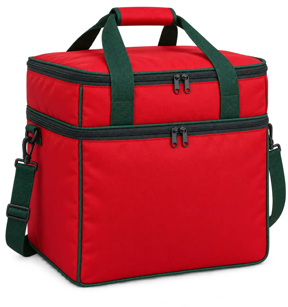 Red Oxford Taffeta Thermal Burger Delivery Bag — Forest green