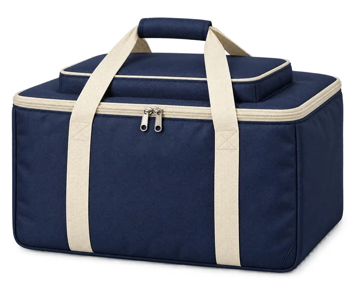 Navy Oxford Taffeta Thermal Food Delivery Bag — Ivory
