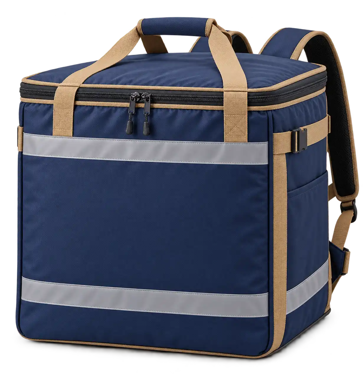 Navy Oxford Taffeta Insulated Rider Delivery Bag — Camel tan