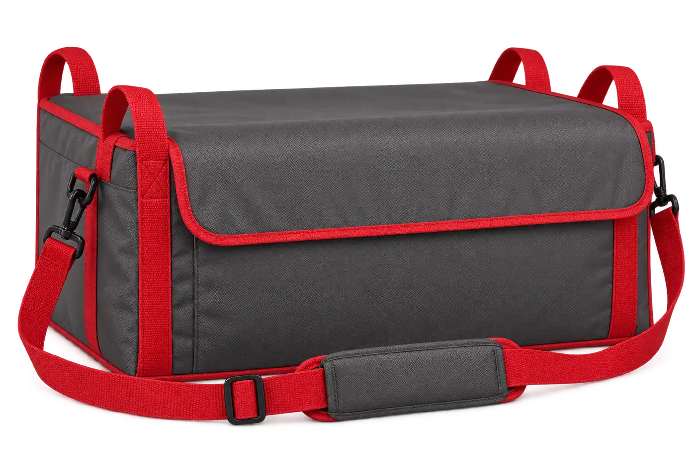 Dark Grey Oxford Taffeta Thermal Pizza Delivery Bag — Red