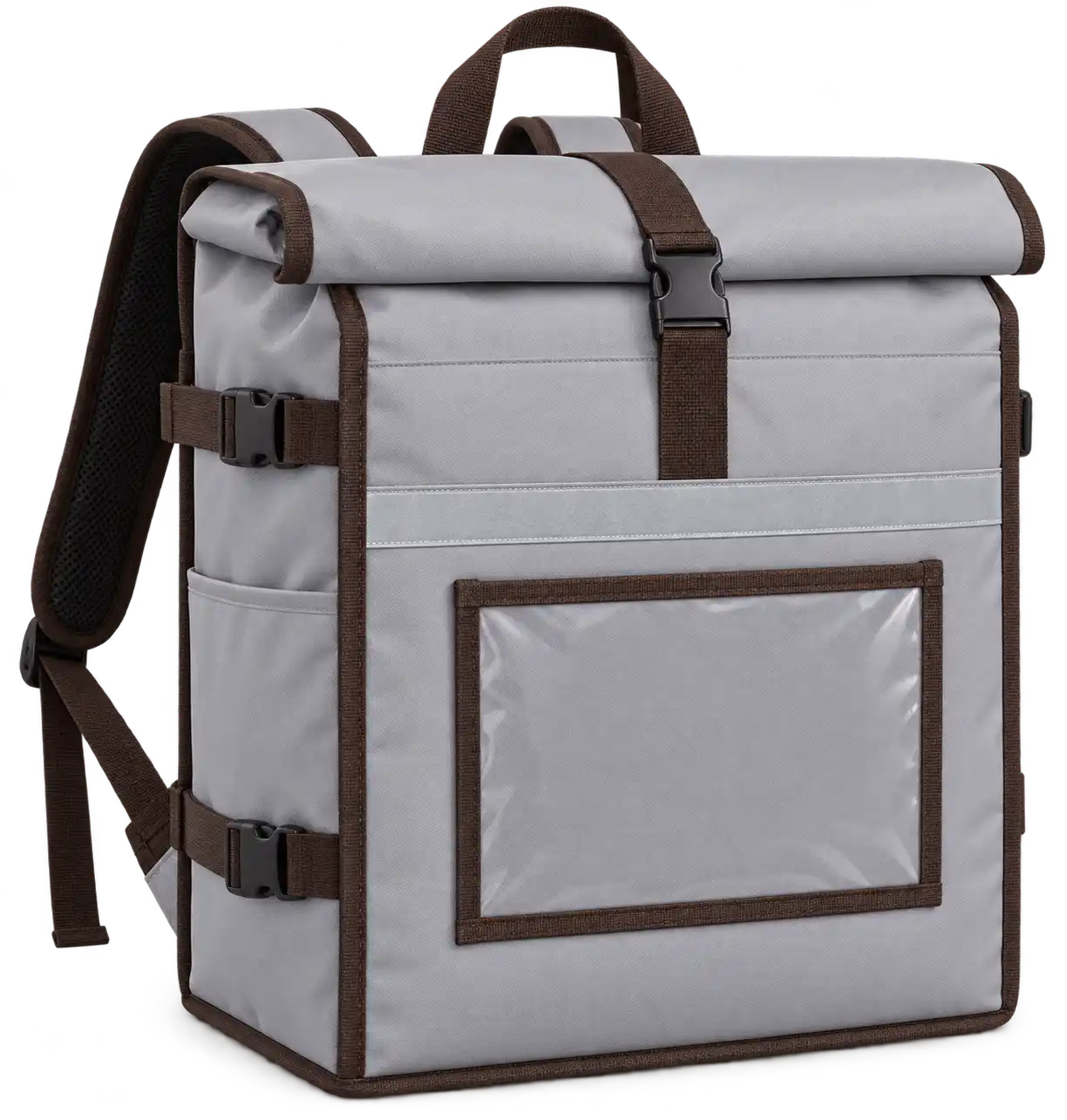Light Grey Oxford Taffeta Insulated Rider Delivery Bag — Chocolate brown