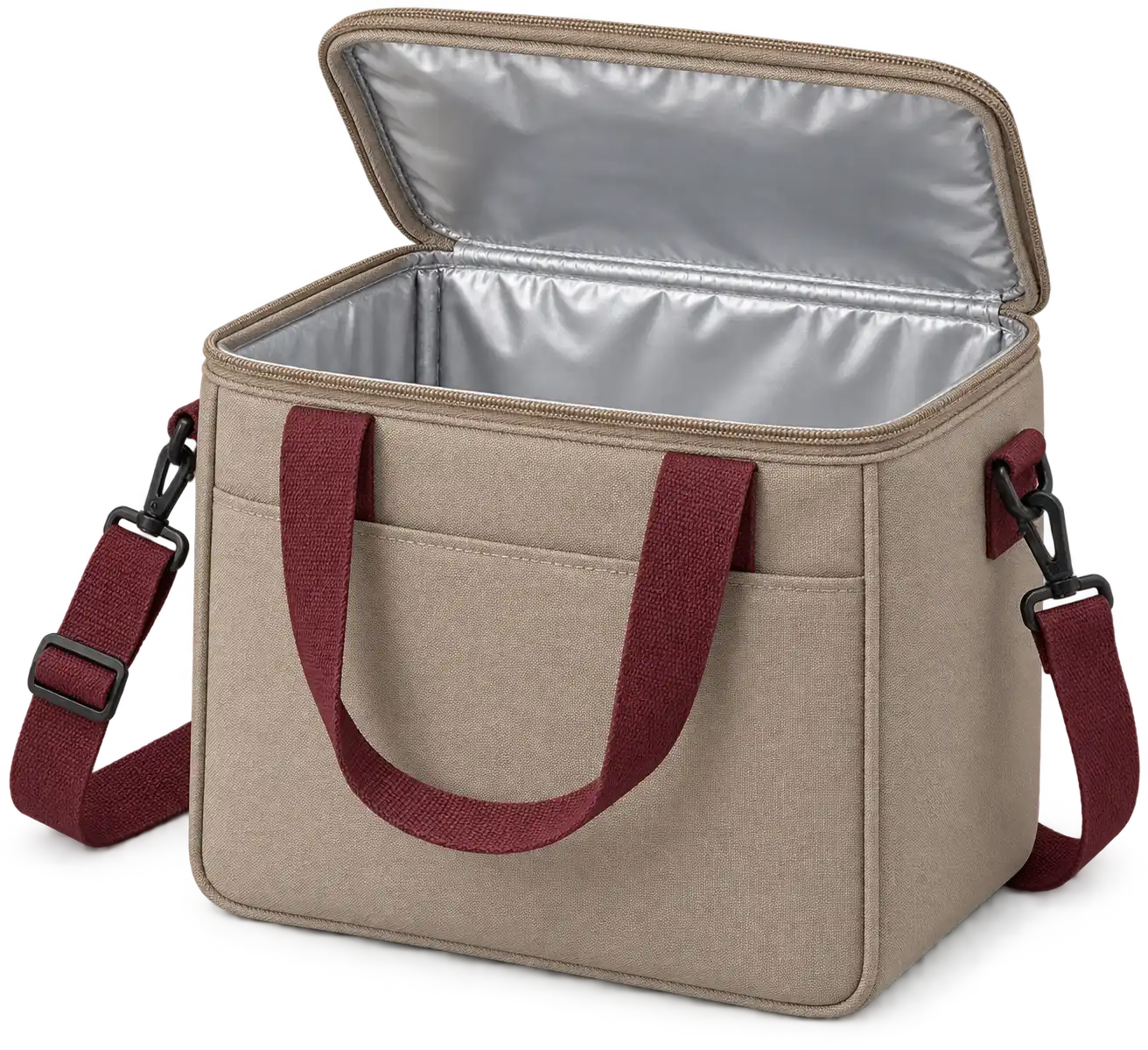 Mushroom Taupe Polyester Thermal Burger Delivery Bag — Burgundy