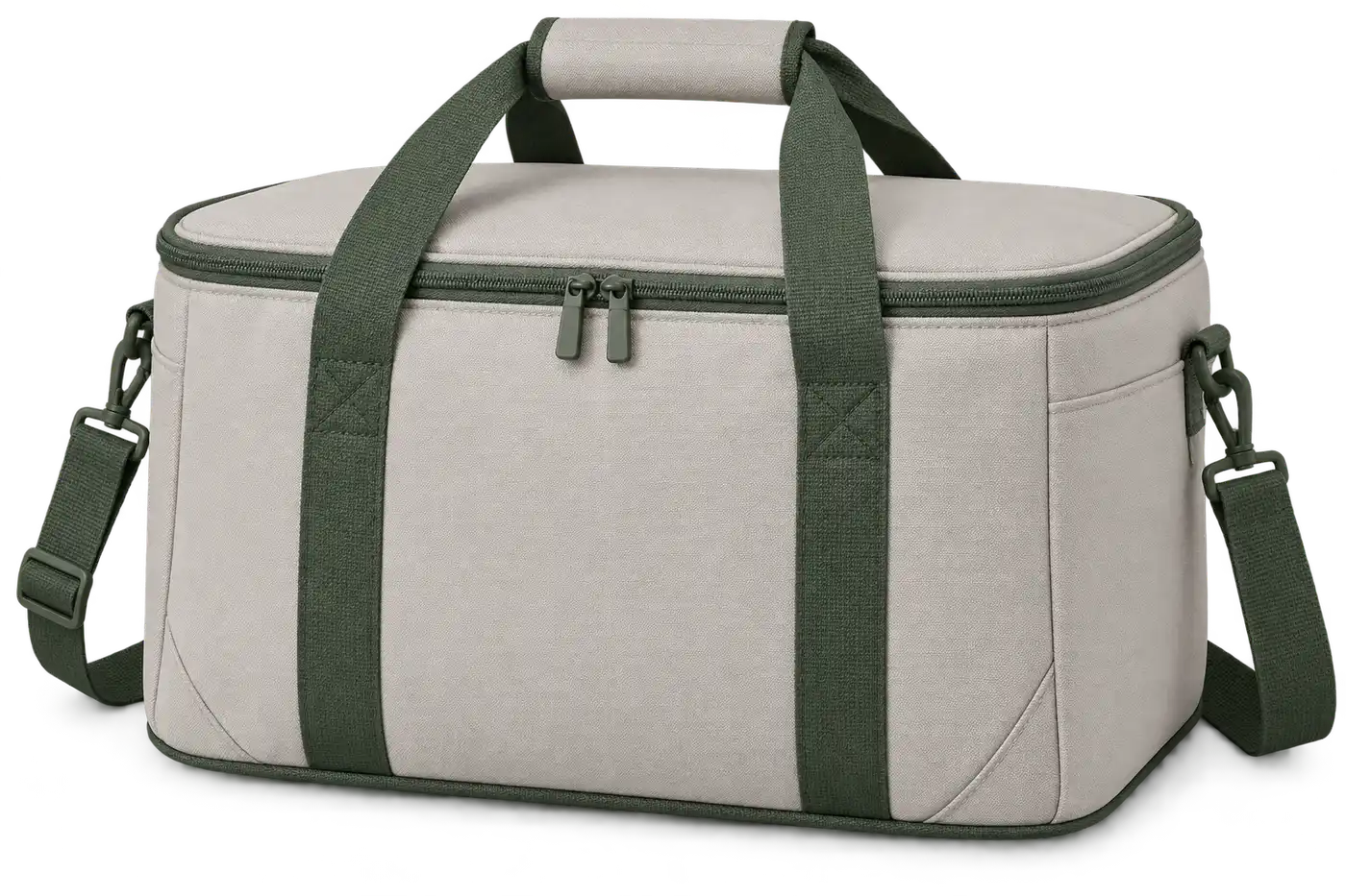 Pale Warm Grey Polyester Thermal Cooler Bag — Forest green