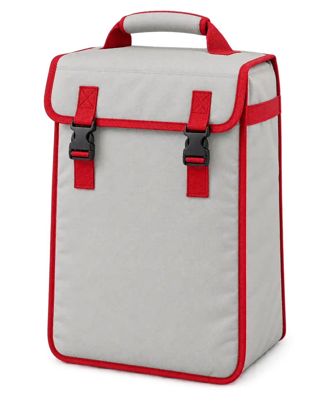 Pale Silver Grey Polyester Thermal Burger Delivery Bag — Red