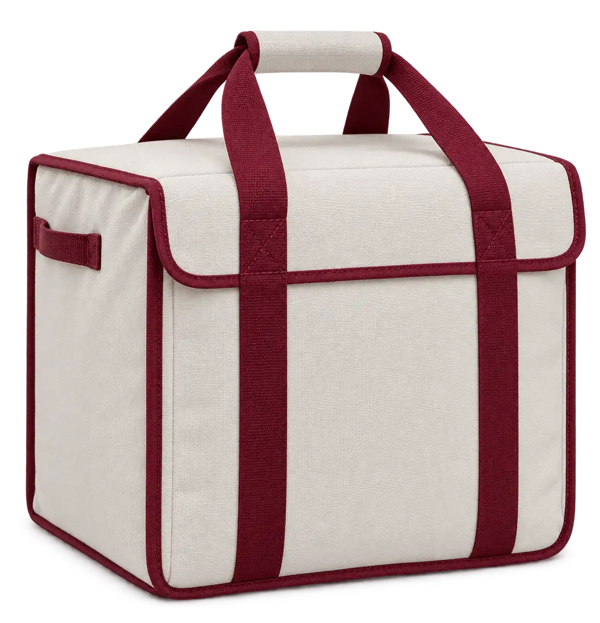 Warm Off-White Polyester Thermal Food Delivery Bag — Burgundy