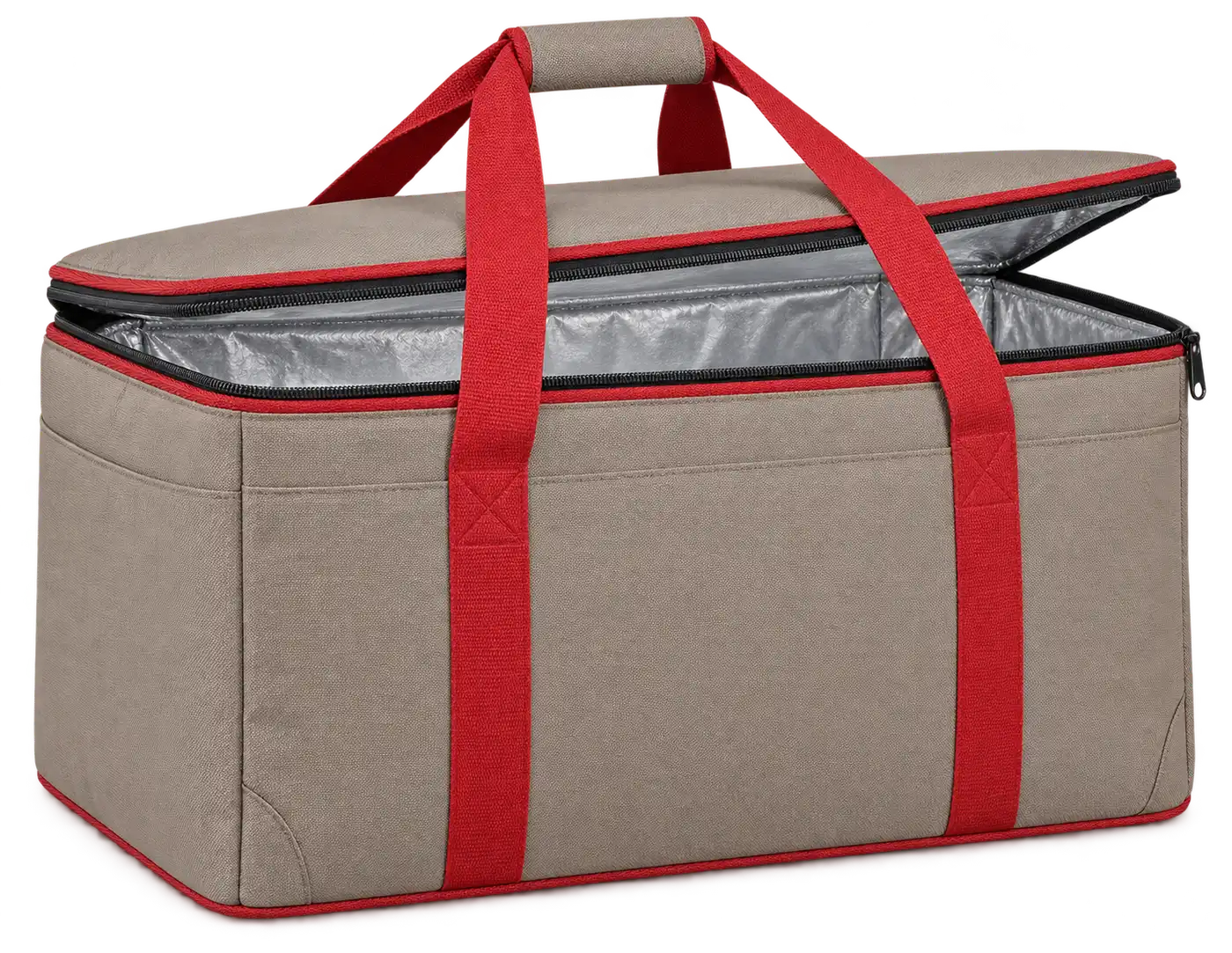 Warm Taupe Polyester Thermal Food Delivery Bag — Red