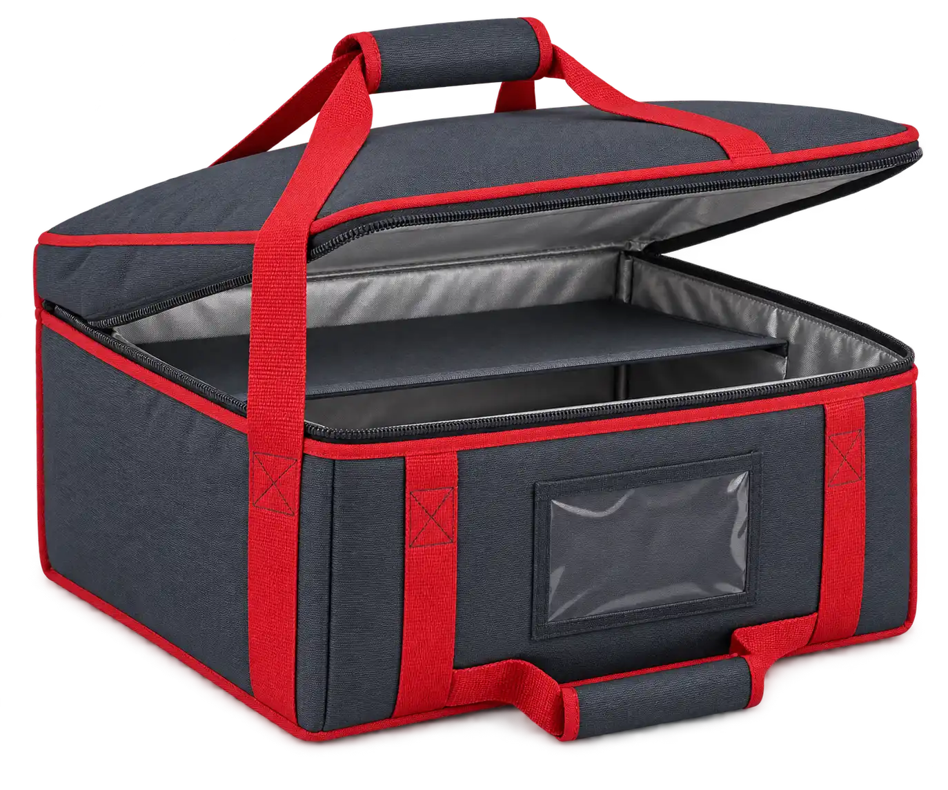 Deep Charcoal Blue Polyester Thermal Pizza Delivery Bag — Red