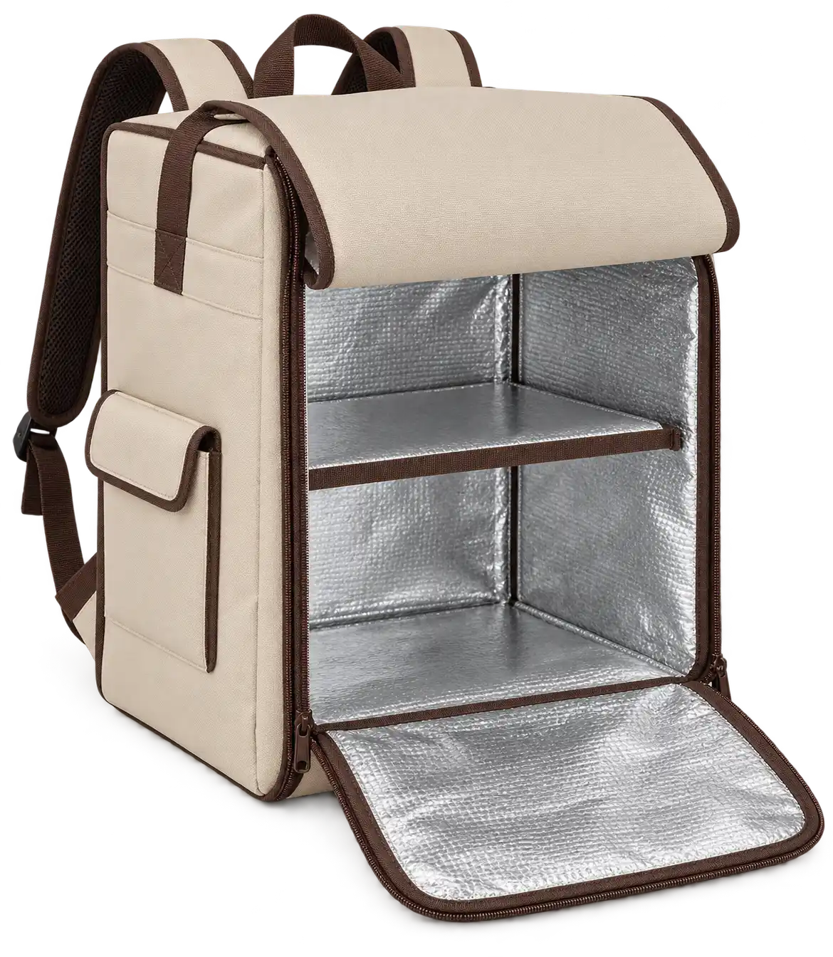 Cream Sand Polyester Insulated Rider Delivery Bag — Chocolate brown