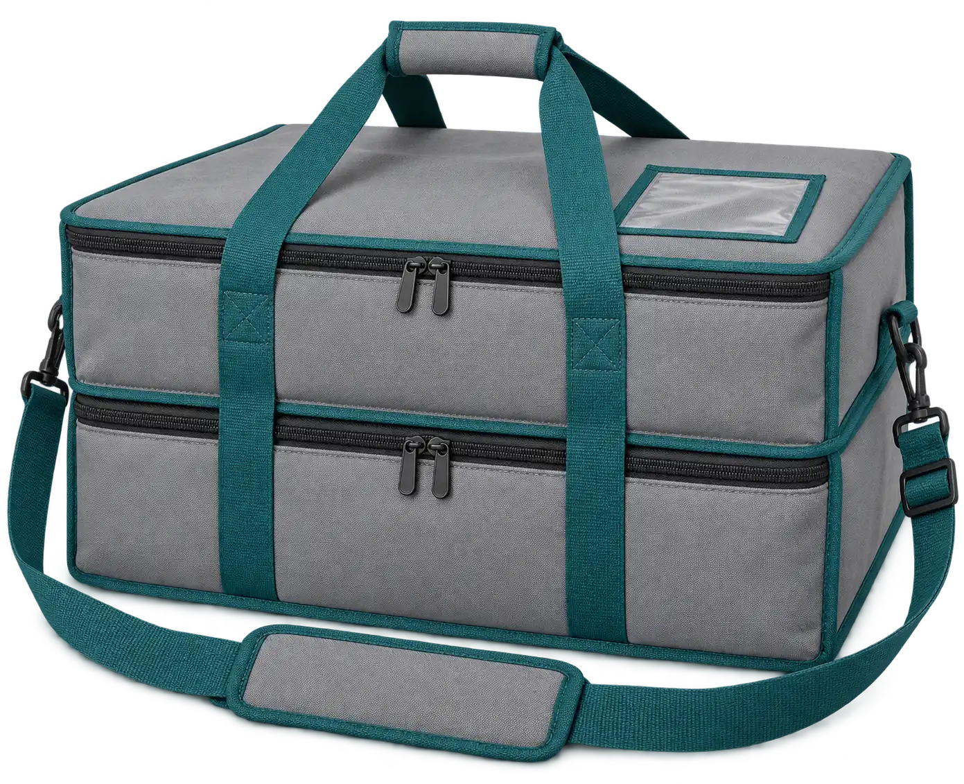 Warm Medium Grey Polyester Thermal Pizza Delivery Bag — Teal