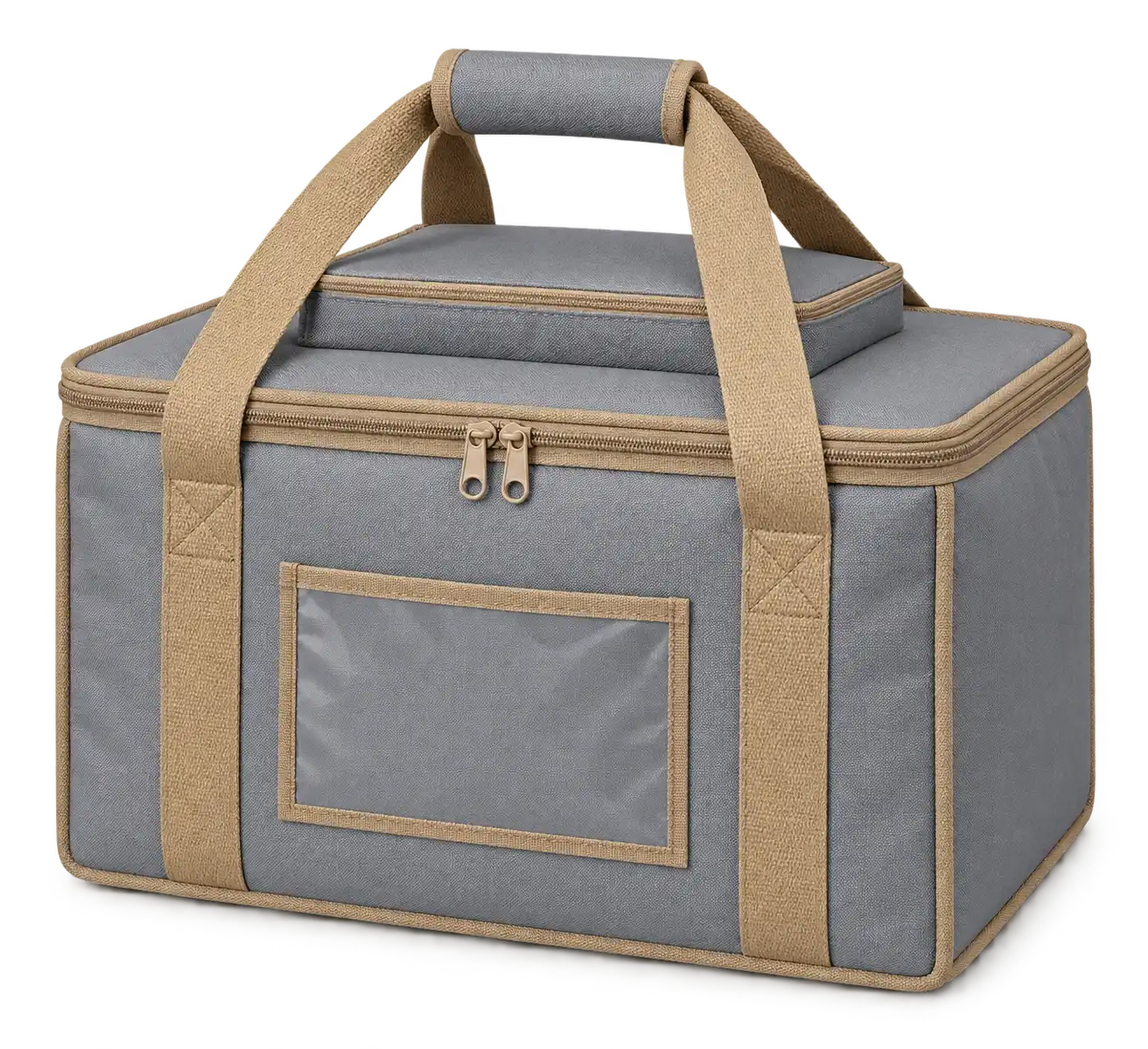 Cool Medium Grey Polyester Thermal Food Delivery Bag — Camel tan