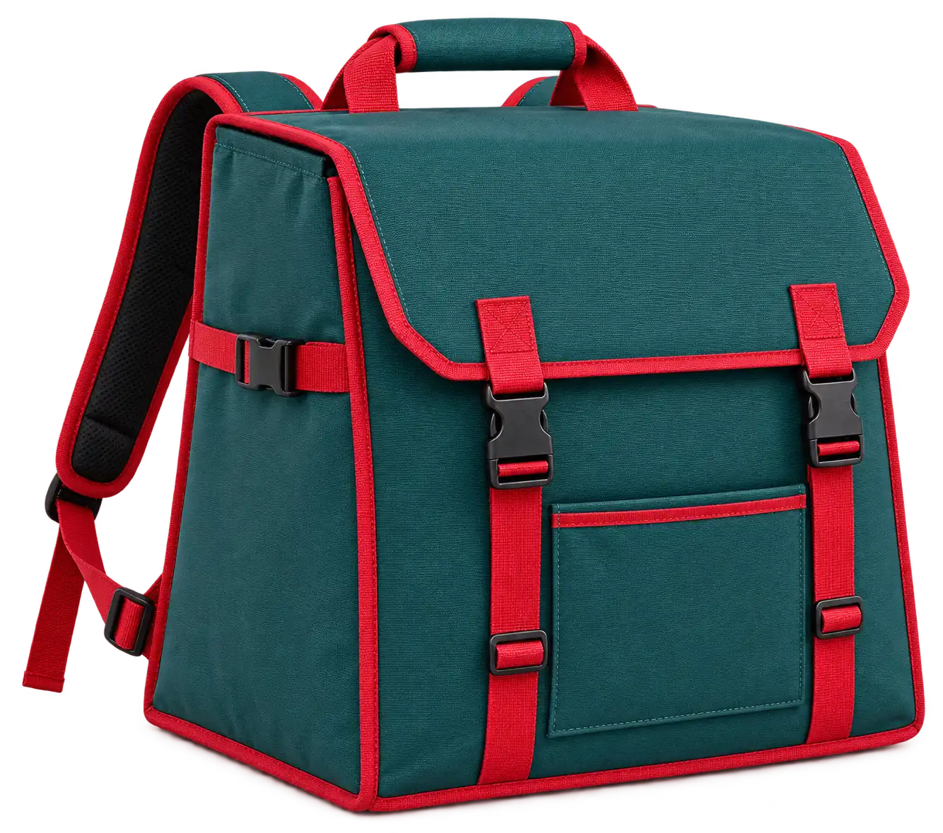 Deep Teal Polyester Insulated Rider Delivery Bag — Red