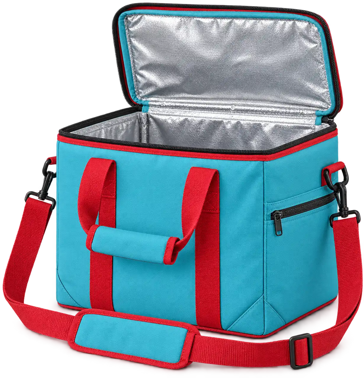 Turquoise Polyester Thermal Burger Delivery Bag — Red