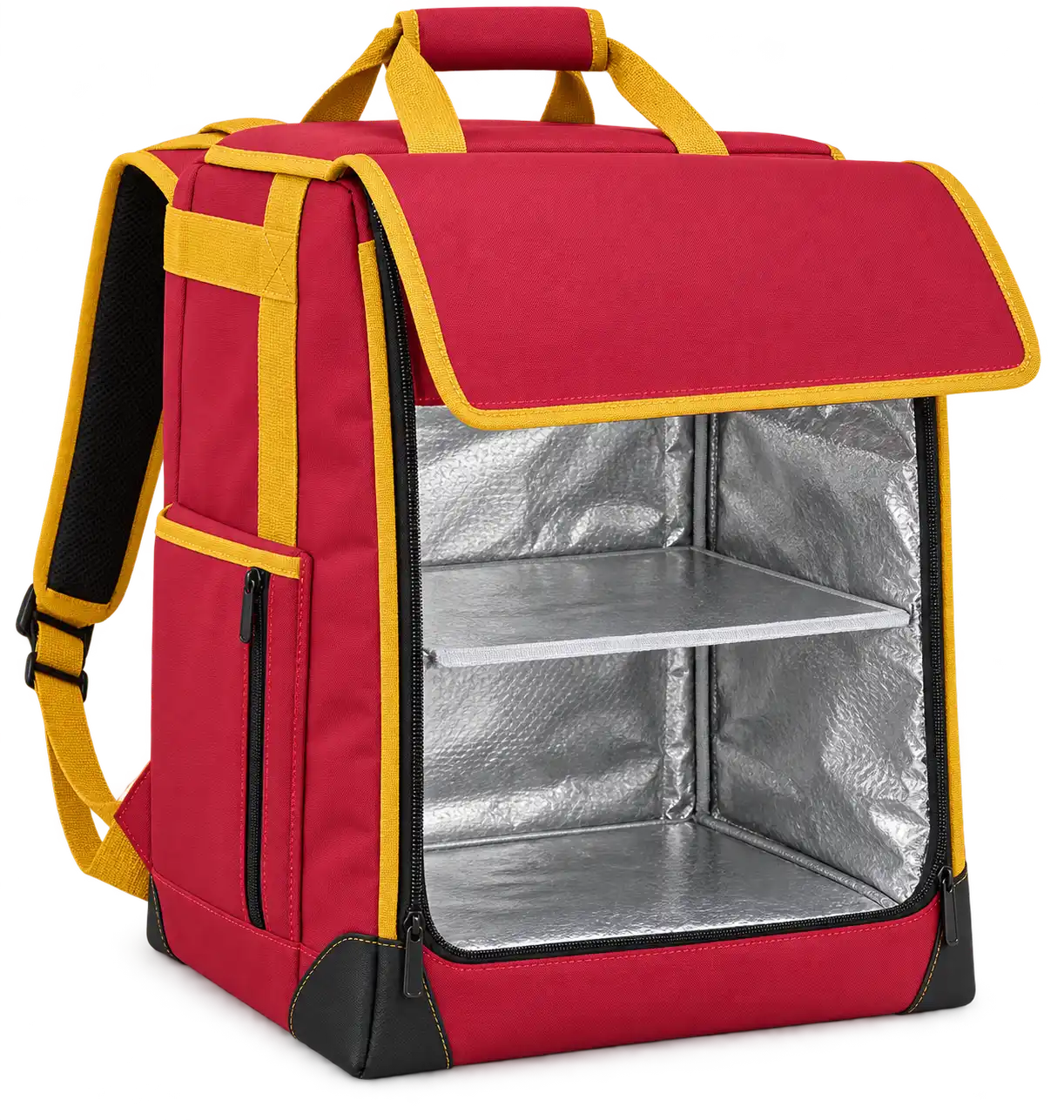 Red Polyester Insulated Rider Delivery Bag — Golden yellow