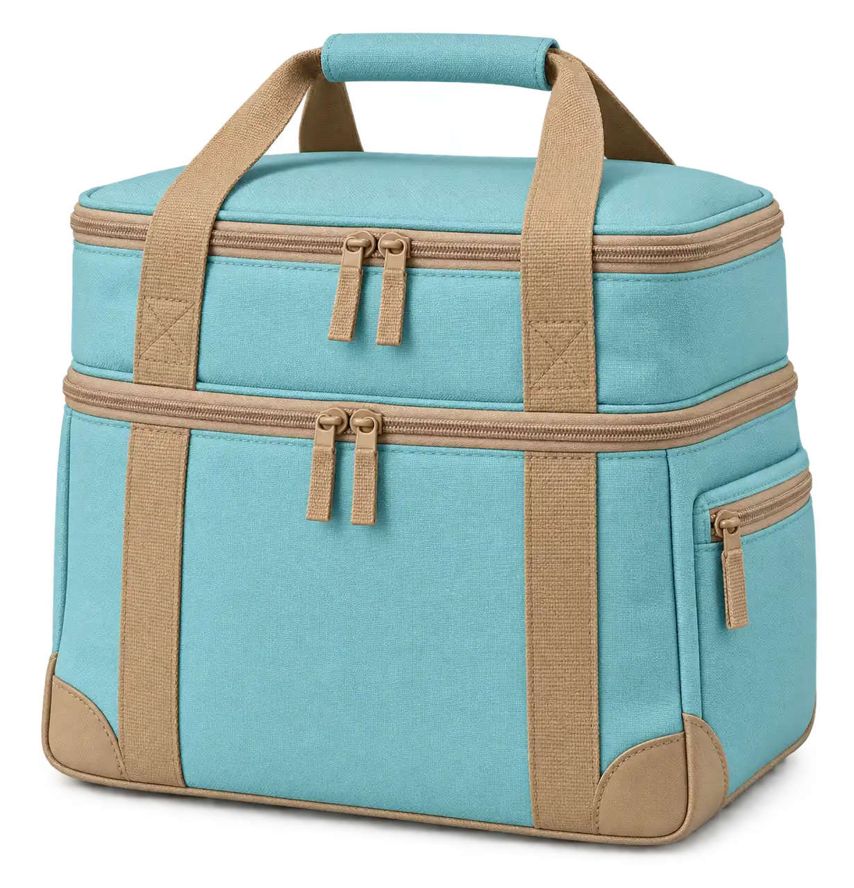 Pale Aqua Polyester Thermal Cooler Bag — Camel tan