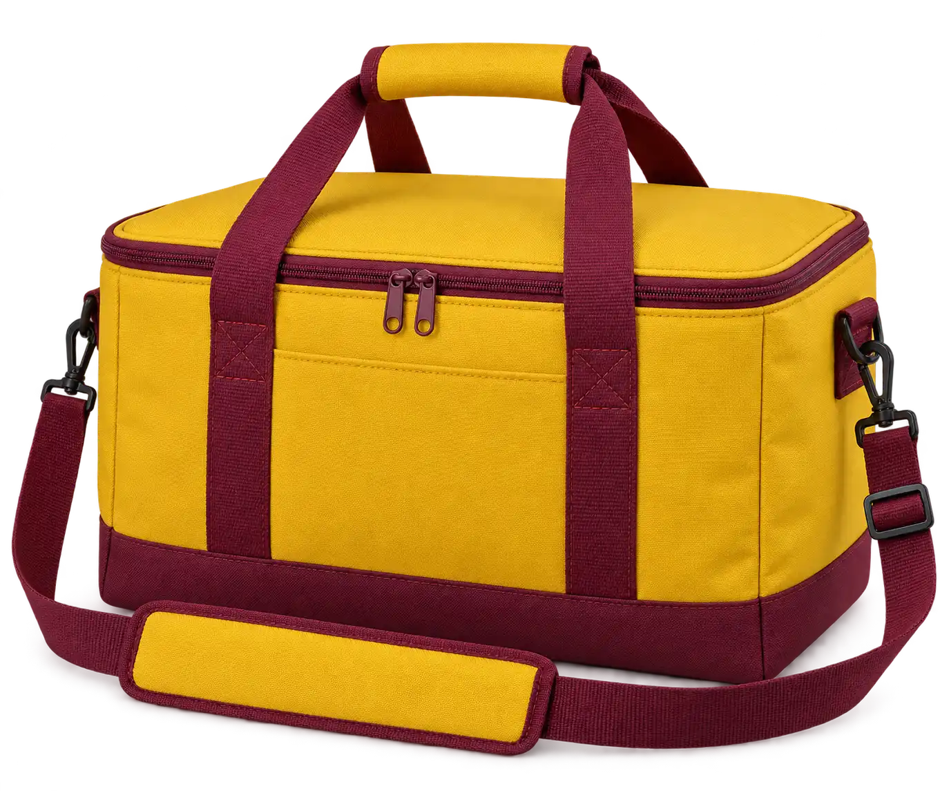 Golden Yellow Polyester Thermal Cooler Bag — Burgundy