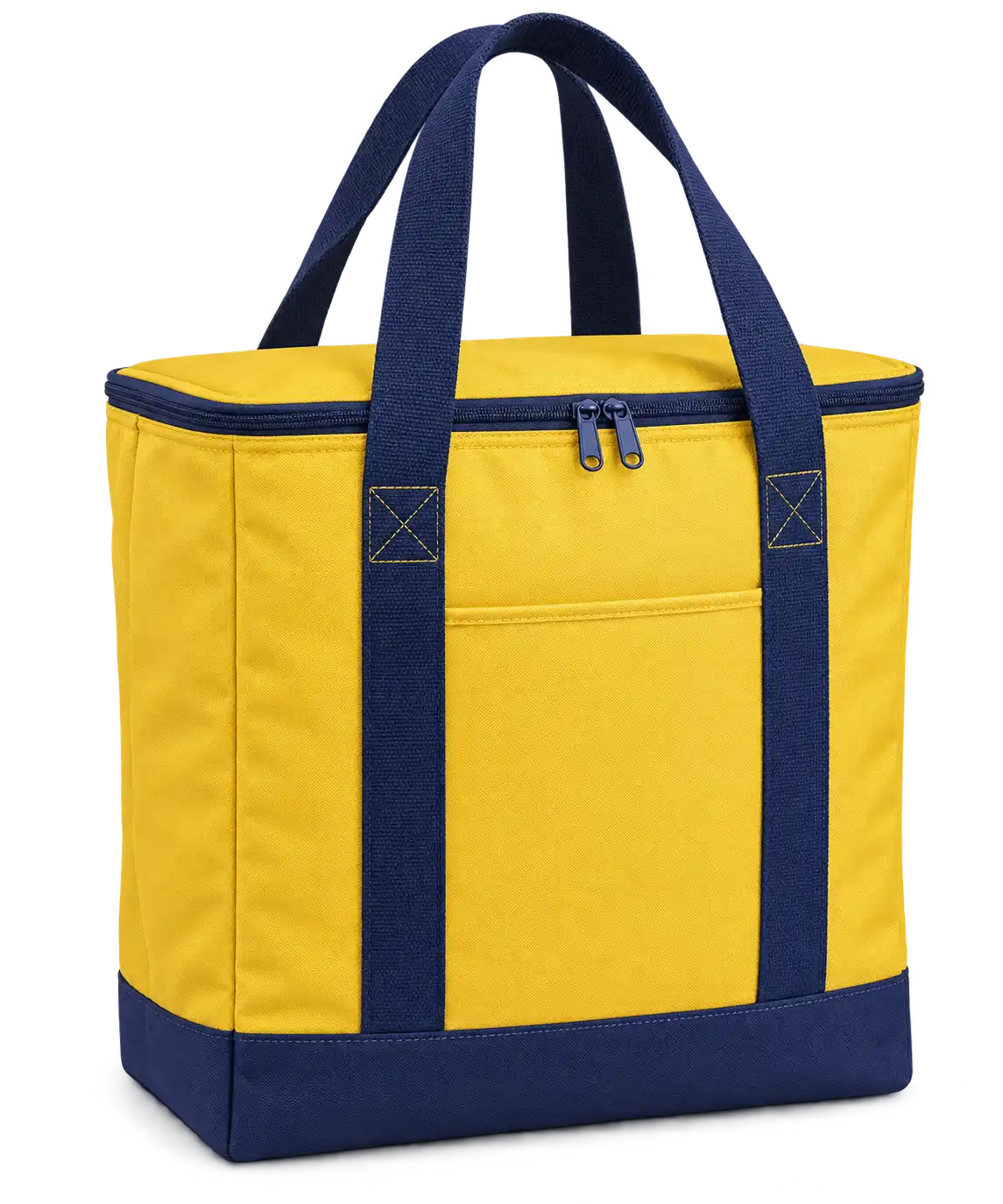 Lemon Yellow Polyester Thermal Cooler Bag — Navy blue